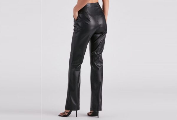 Women Black Leather Pants - Real Sheep Leather Ladies Casual Pants - Image 3