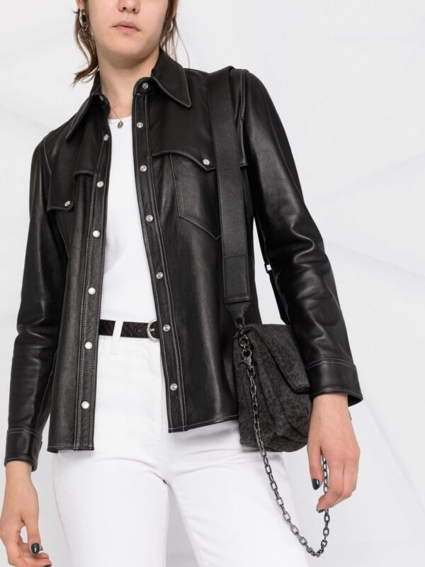 Ladies Black Leather Full Sleve Shirt - Real Sheep Skin