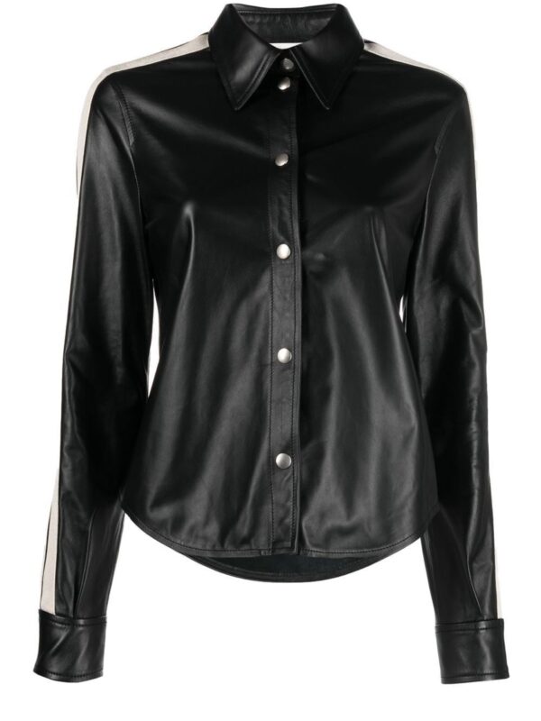 Women's Black Leather Biker Shirt - Real Sheep Skin - Image 2