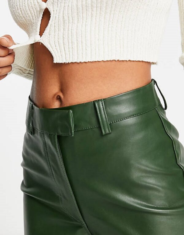 Women Green Leather High Waist Pants - Real Sheep Leather Ladies Biker Pants - Image 3