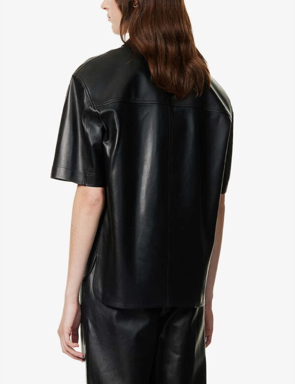 Ladies Black Leather Half Sleeve Shirt - Real Sheep Skin - Image 3