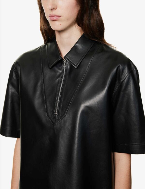 Ladies Black Leather Half Sleeve Shirt - Real Sheep Skin - Image 5