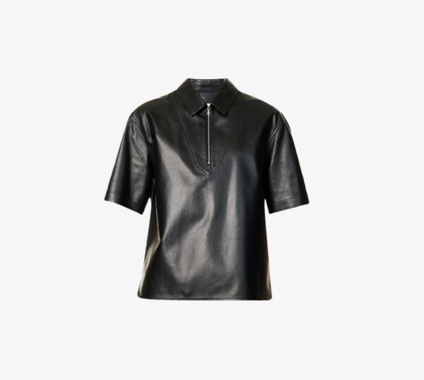 Ladies Black Leather Half Sleeve Shirt - Real Sheep Skin - Image 2