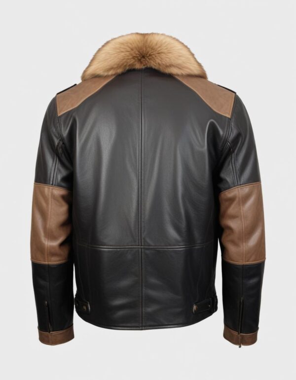 Mens Brown Leather Shearling Jacket - Real Cow Skin Handmade Aviator Jacket - Image 2