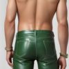 Mens Green Leather Shorts - Real Sheep Leather Summer Shorts - Image 4