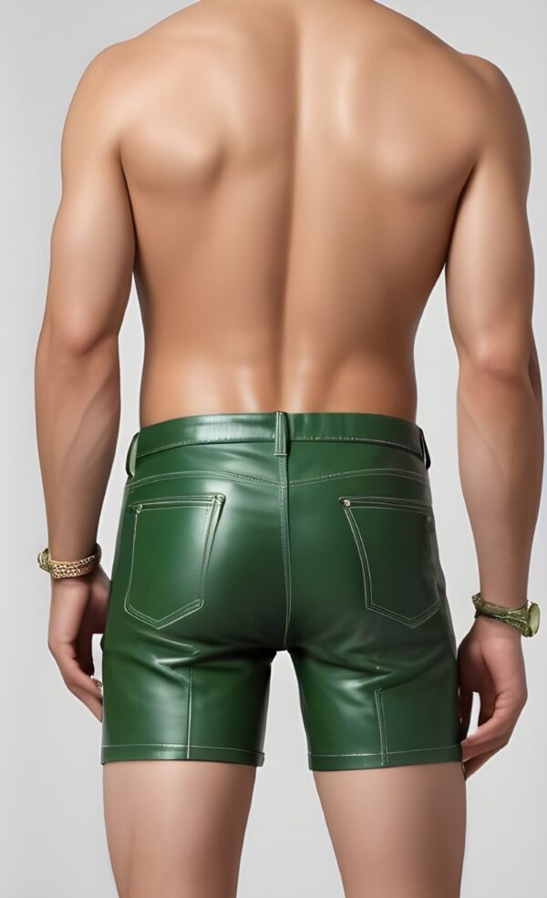 Mens Green Leather Shorts - Real Sheep Leather Summer Shorts - Image 4