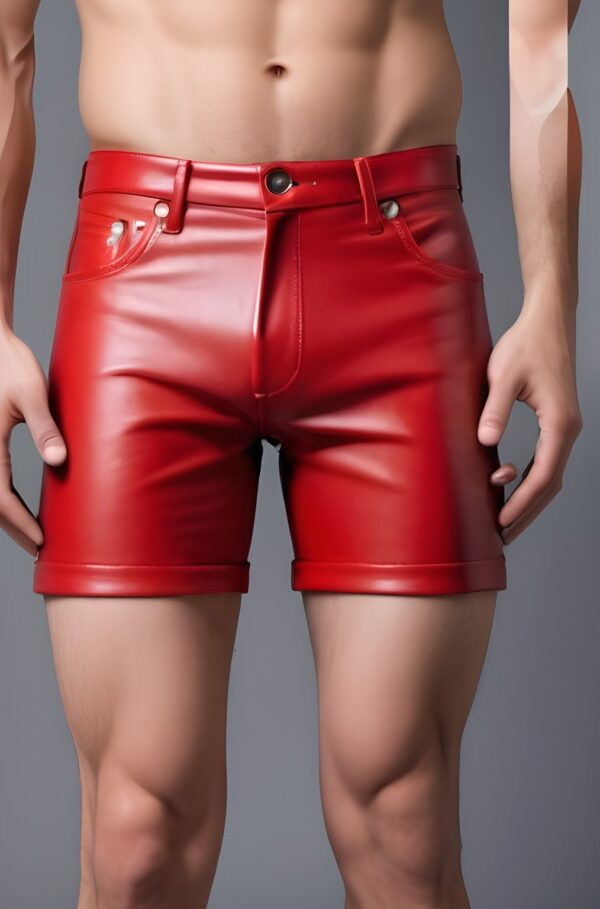 Mens Red Leather Shorts Real Cow Leather Biker Shorts