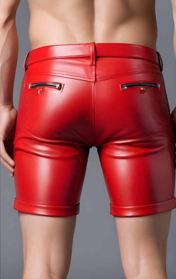 Mens Red Leather Shorts Real Cow Leather Biker Shorts - Image 3