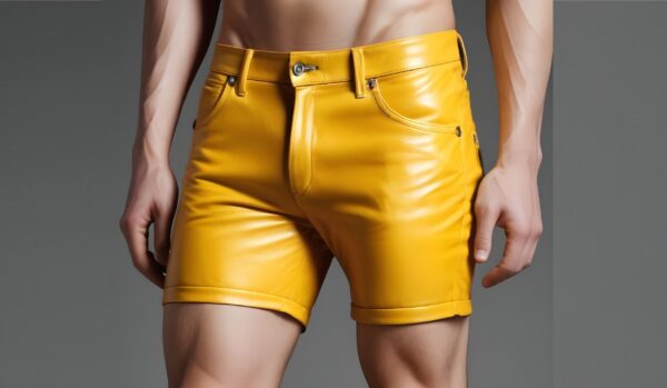 Mens Leather Shorts Yellow Genuine Cow Leather Shorts