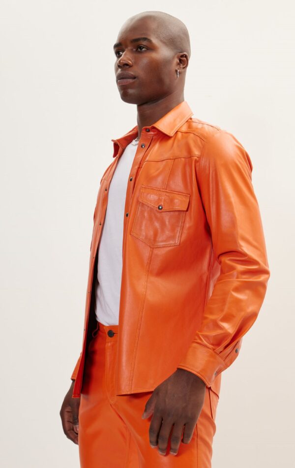 Mens Orange Leather Uniform - Real Cow Skin - Image 5