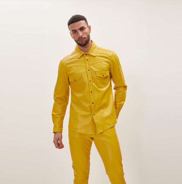 Mens Yellow Leather Uniform - Real Cow Skin - Image 3