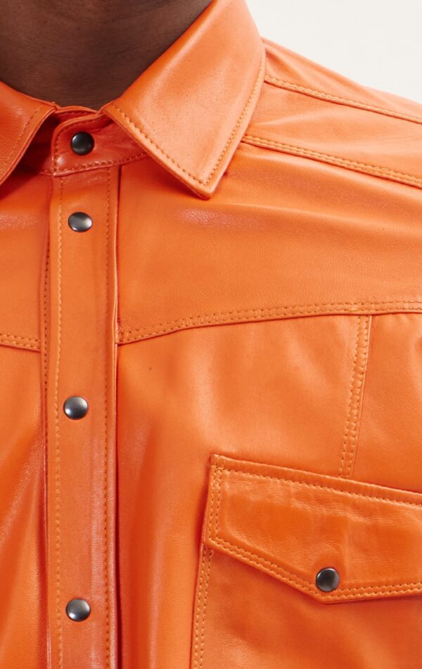 Mens Orange Leather Uniform - Real Cow Skin - Image 4