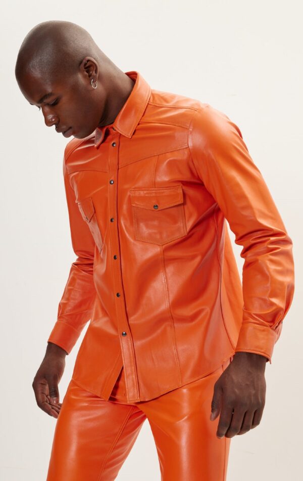 Mens Orange Leather Uniform - Real Cow Skin - Image 6