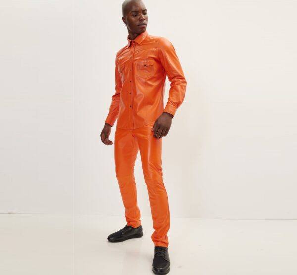 Mens Orange Leather Uniform - Real Cow Skin