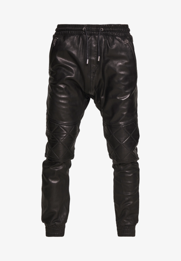 Mens Black Leather Quilted Trouser - Genuine Sheep Leather - Image 3