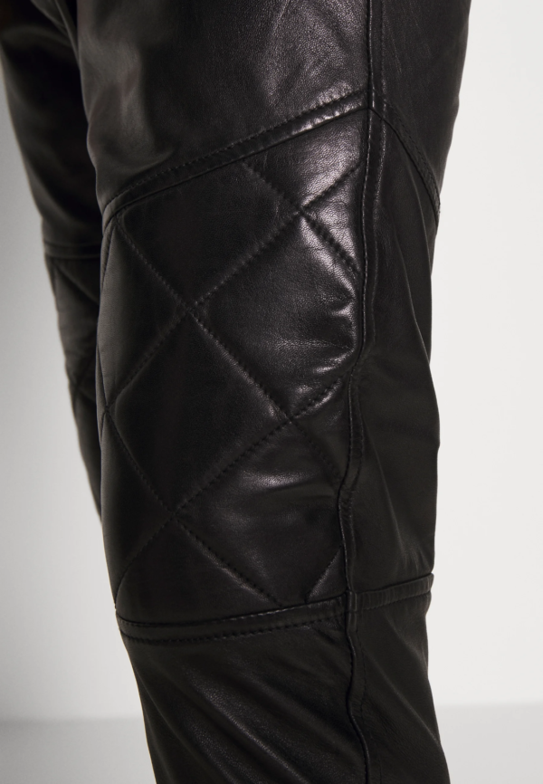 Mens Black Leather Quilted Trouser - Genuine Sheep Leather - Image 2