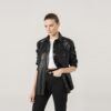 Ladies Black Leather Full Sleeve Shirt - Real Sheep Skin