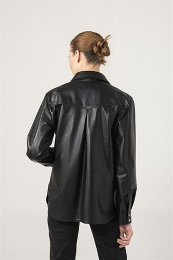 Ladies Black Leather Full Sleeve Shirt - Real Sheep Skin - Image 3