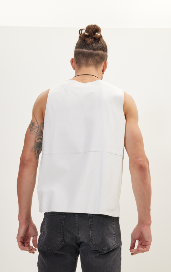 Mens White Leather Sleeveless Tank Shirt - Real Cow Skin - Image 2