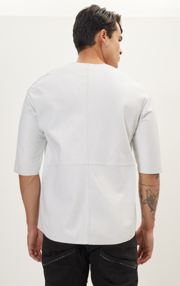 Mens White Leather Short Sleeve Shirt - Real Cow Skin - Image 2