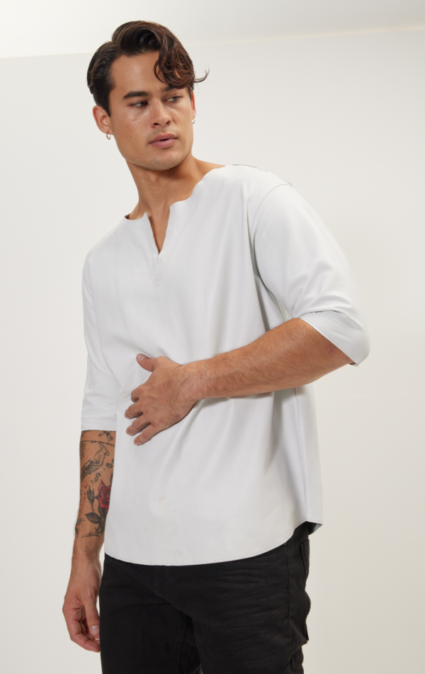 Mens White Leather Short Sleeve Shirt - Real Cow Skin - Image 4