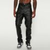 Mens Black Leather Cargo Trouser - Real Sheep Skin - Image 3