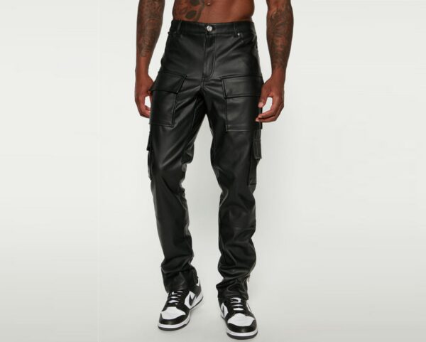 Mens Black Leather Cargo Trouser - Real Sheep Skin - Image 3