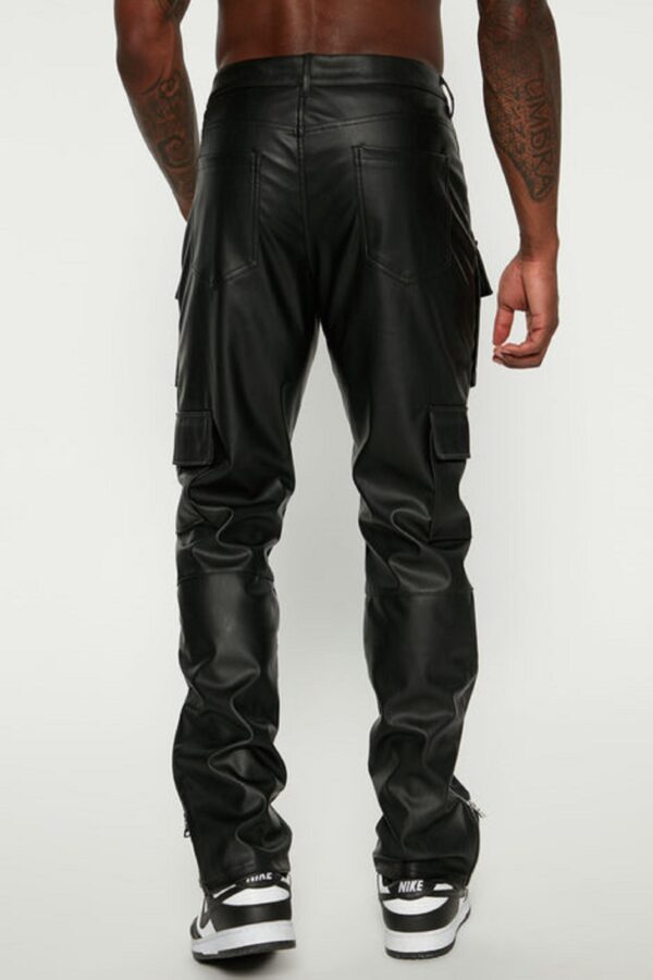 Mens Black Leather Cargo Trouser - Real Sheep Skin - Image 2