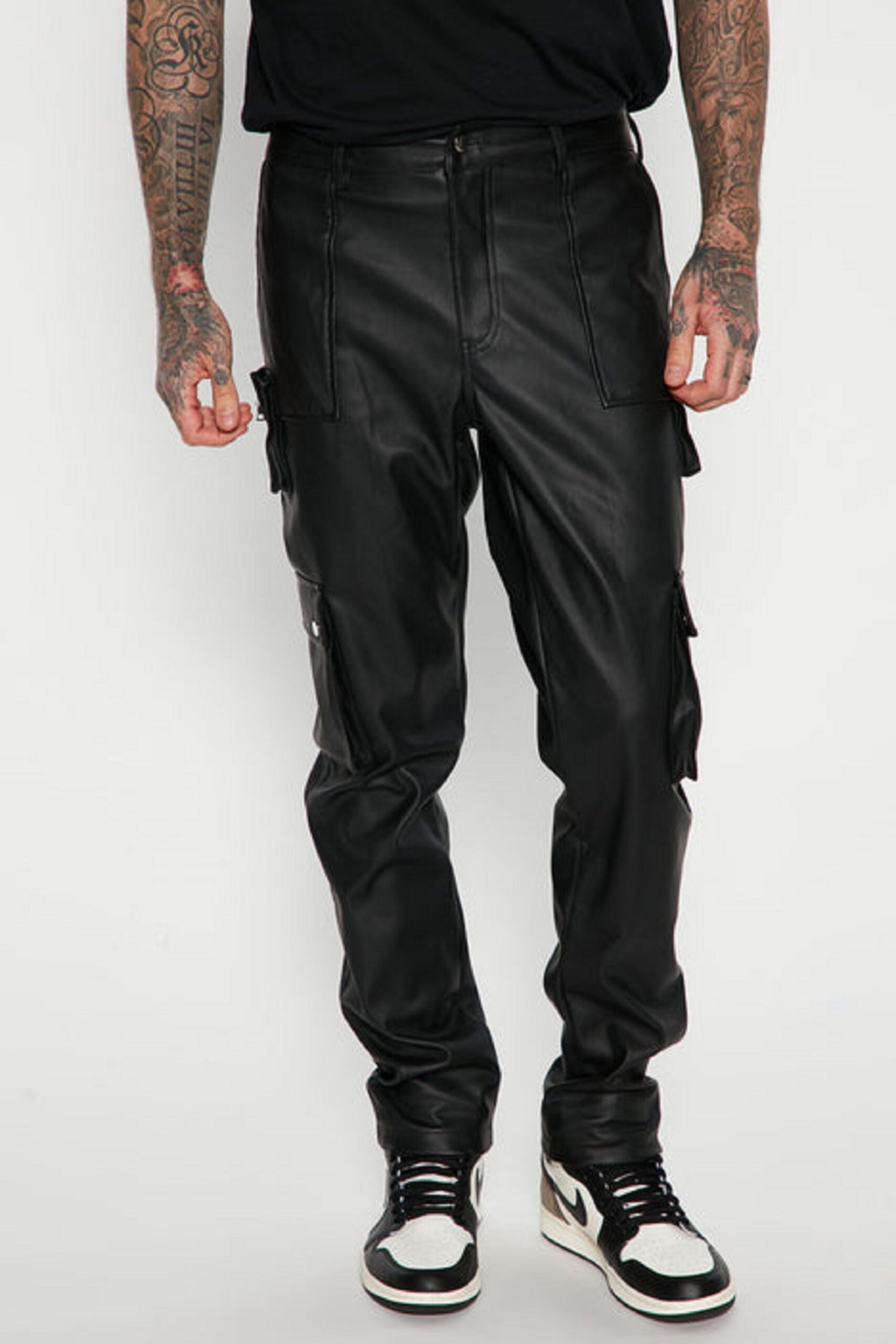 Mens Black Leather Cargo Trouser - Real Sheep Skin - Image 4