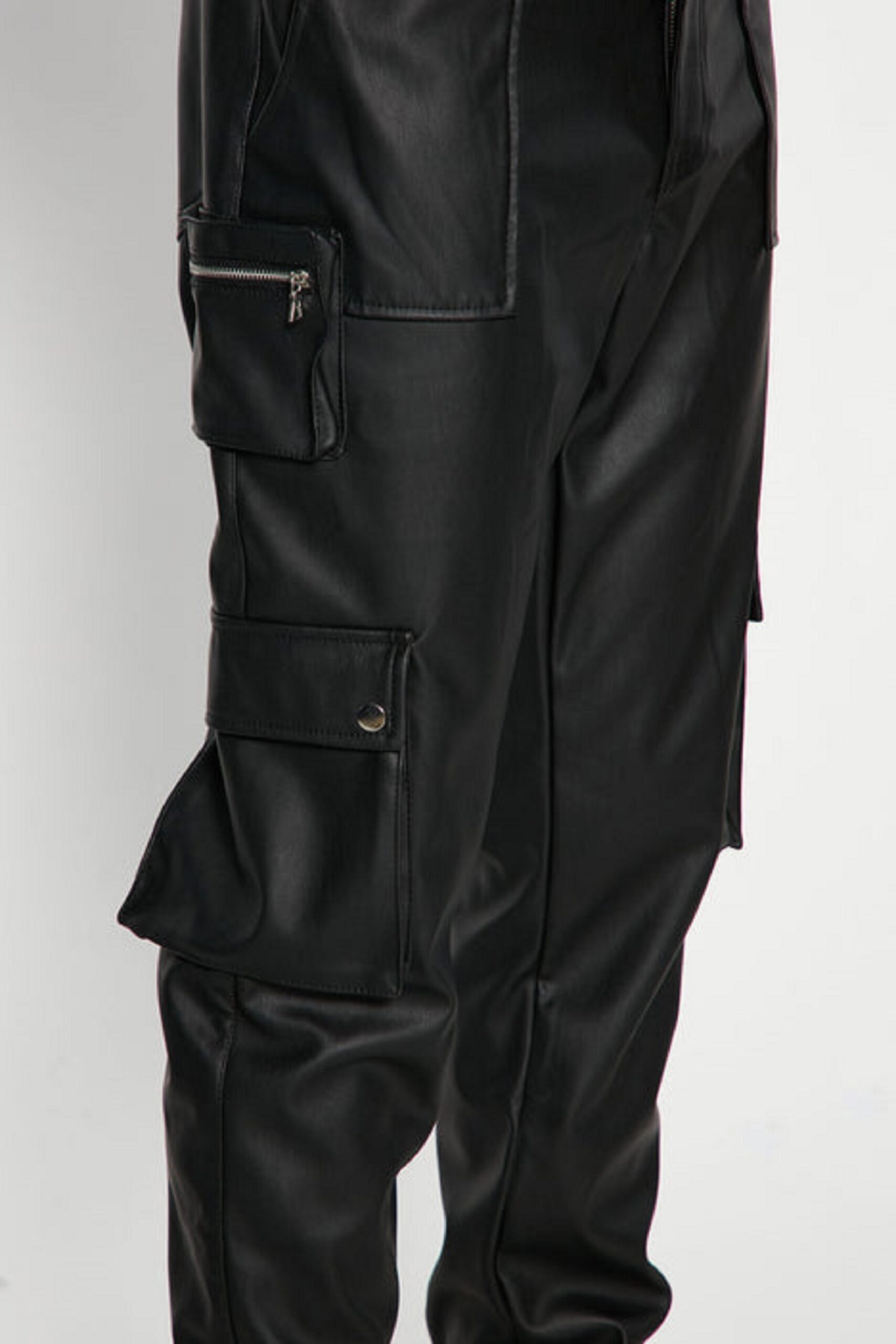 Mens Black Leather Cargo Trouser - Real Sheep Skin - Image 5