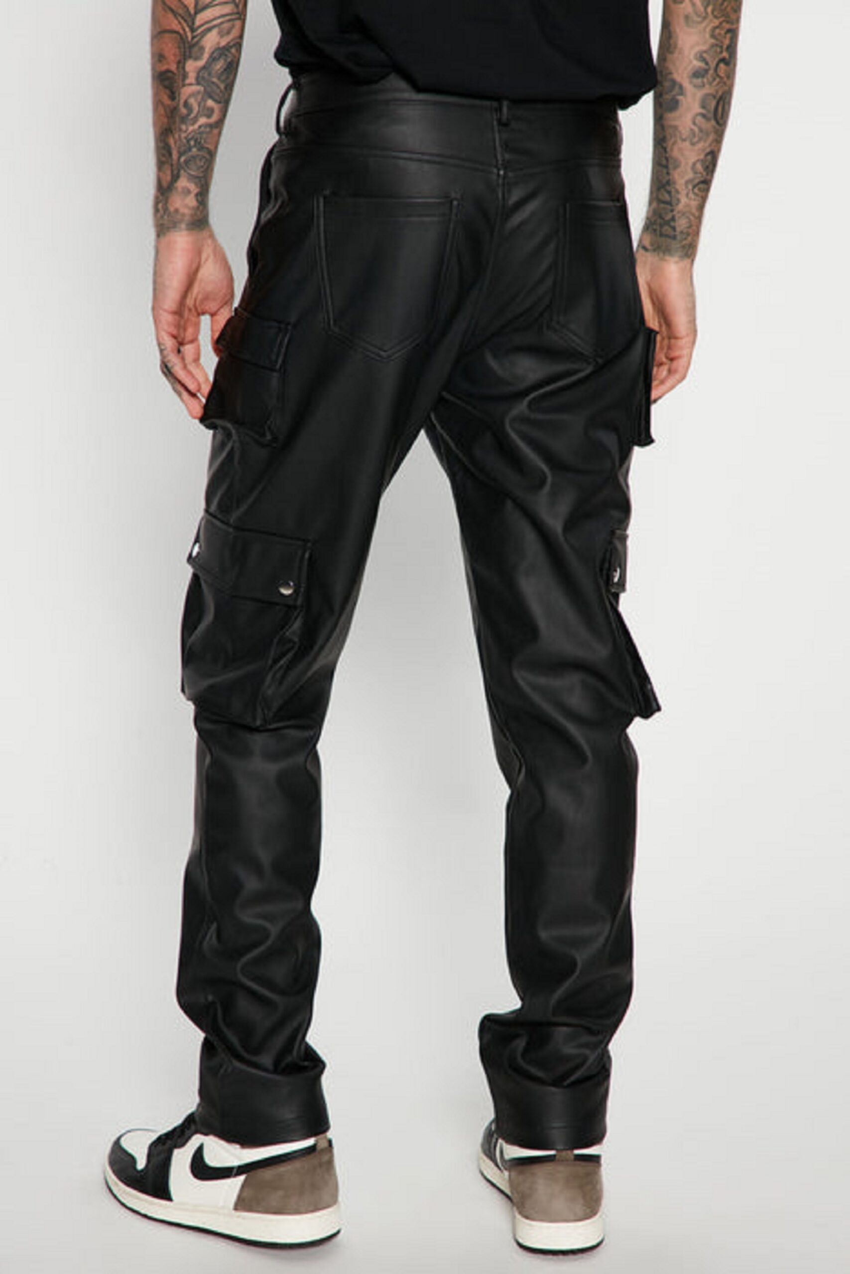 Mens Black Leather Cargo Trouser - Real Sheep Skin - Image 3