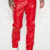 Mens Red Leather Cargo Trouser - Real Cow Skin - Image 5