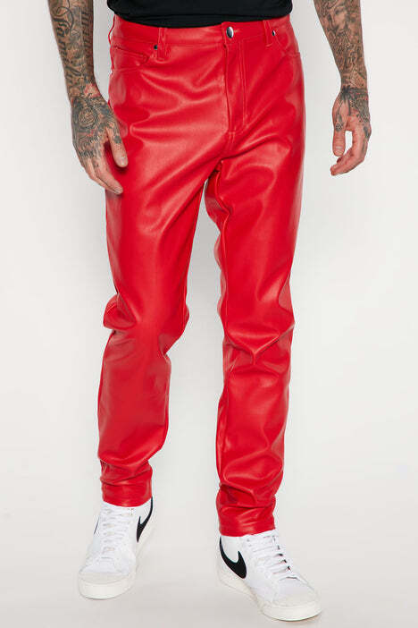 Mens Red Leather Cargo Trouser - Real Cow Skin - Image 5