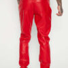 Mens Red Leather Cargo Trouser - Real Cow Skin - Image 4