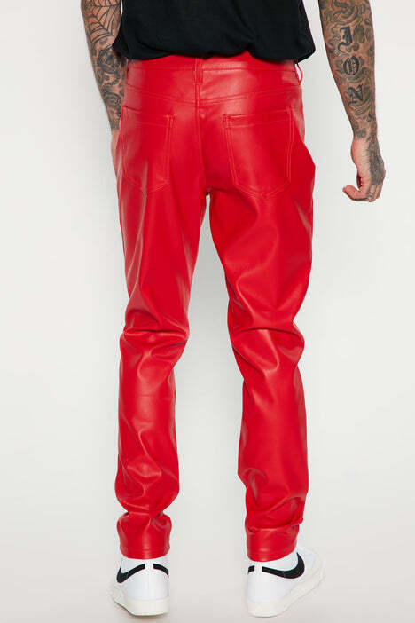 Mens Red Leather Cargo Trouser - Real Cow Skin - Image 4