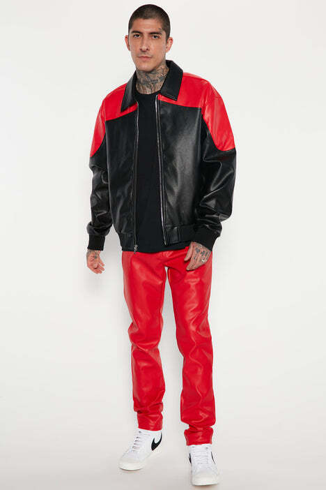 Mens Red Leather Cargo Trouser - Real Cow Skin - Image 3