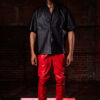 Mens Red Leather Cargo Trouser - Real Cow Skin
