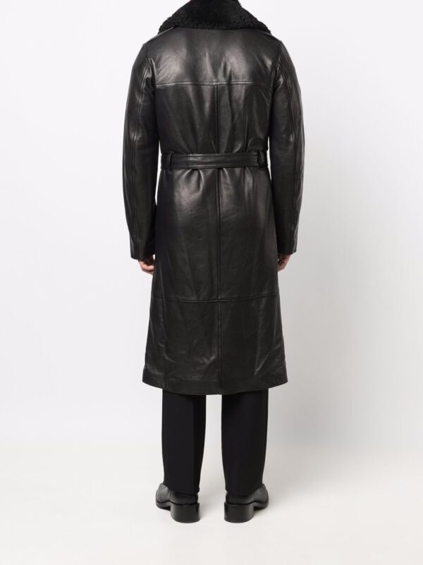 Mens Black Leather Tench Coat - Genuine Cow Skin Leather Duster - Image 2