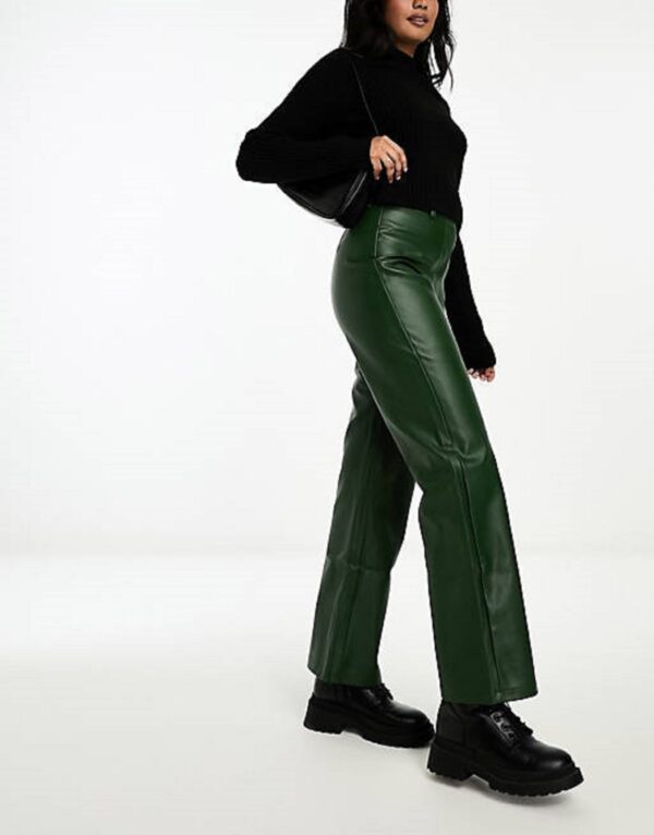 Womens Green Leather Pants - Real Cow Skin