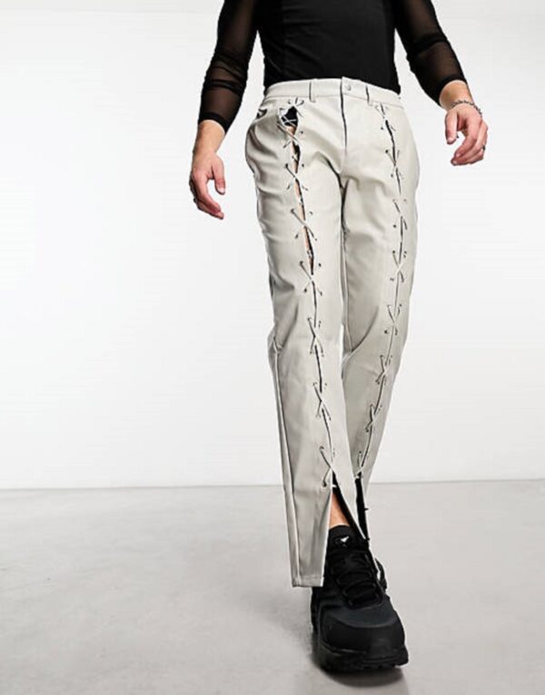 Mens Grey Leather Motorcycle Pants - Real Sheep Skin