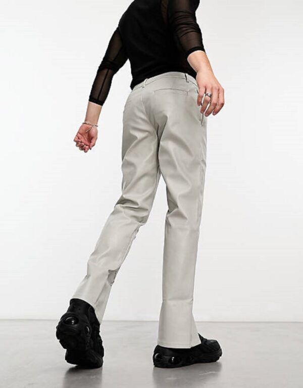 Mens Grey Leather Motorcycle Pants - Real Sheep Skin - Image 3