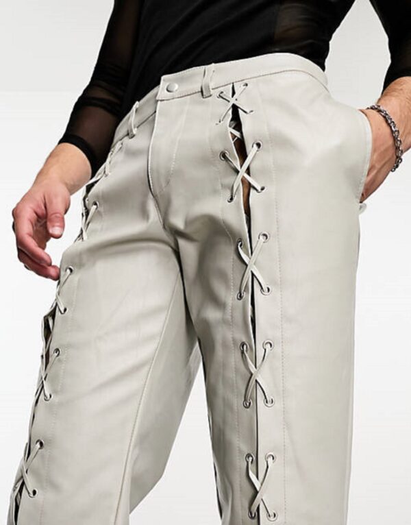 Mens Grey Leather Motorcycle Pants - Real Sheep Skin - Image 4