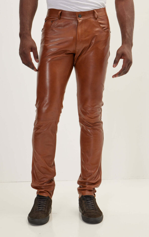 Mens Brown Leather Motorcycle Pants - Real Cow Skin - Image 4