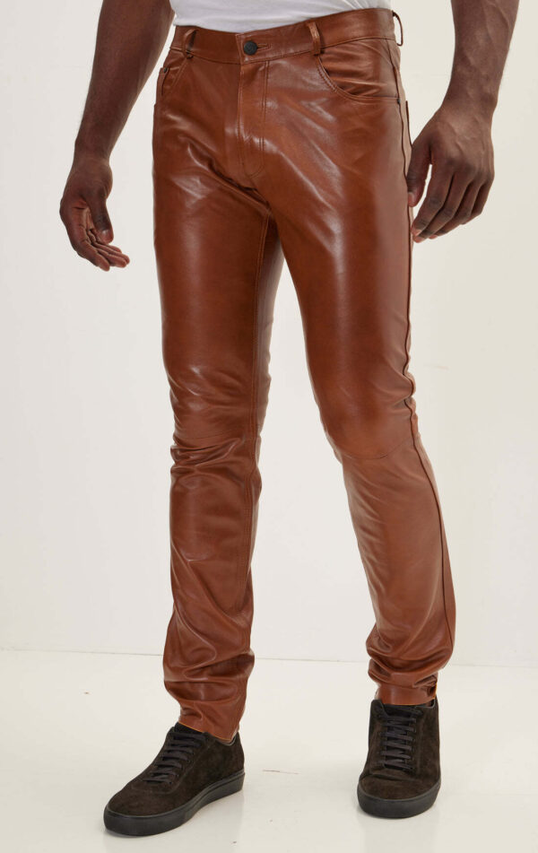 Mens Brown Leather Motorcycle Pants - Real Cow Skin - Image 2