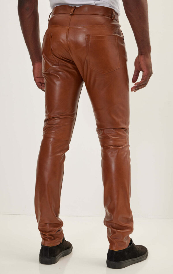 Mens Brown Leather Motorcycle Pants - Real Cow Skin - Image 3