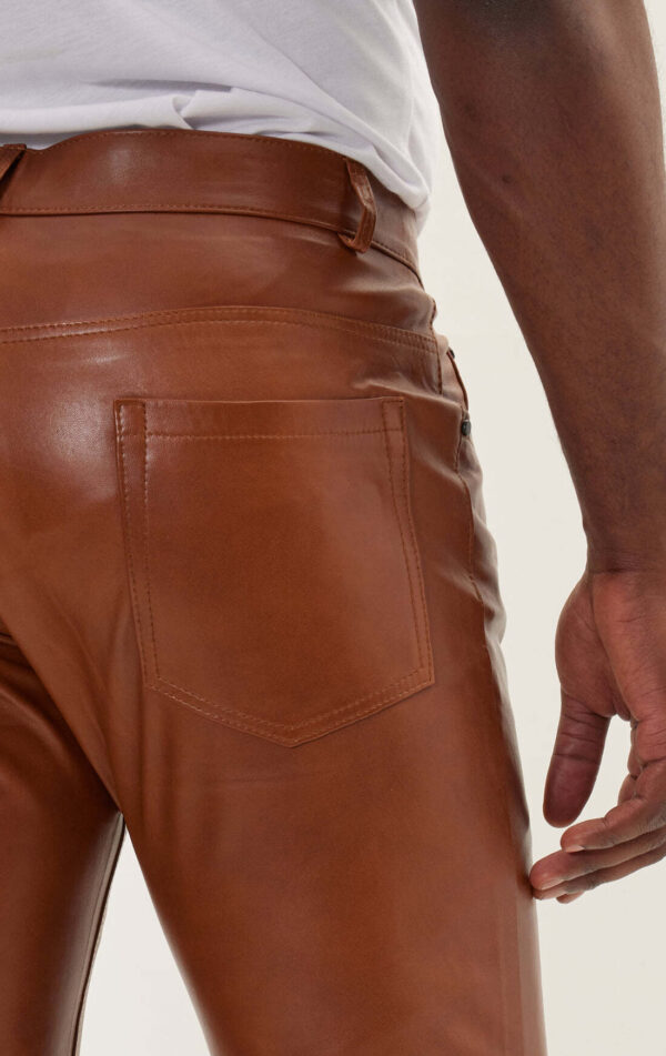 Mens Brown Leather Motorcycle Pants - Real Cow Skin - Image 5