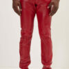 Mens Red Leather Motorcycle Pants - Real Cow Skin - Image 2