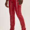 Mens Red Leather Motorcycle Pants - Real Cow Skin - Image 3