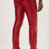 Mens Red Leather Motorcycle Pants - Real Cow Skin - Image 4