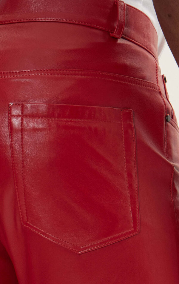 Mens Red Leather Motorcycle Pants - Real Cow Skin - Image 5